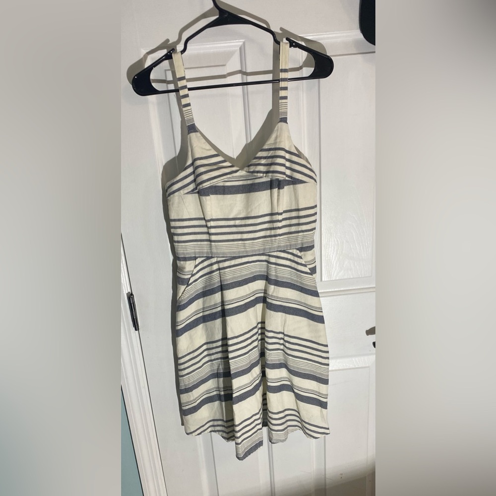 Elegant Striped Cream and Gray Mini Dress